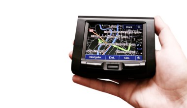 Gps in a man hand. clipart