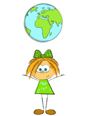 Girl with Earth clipart