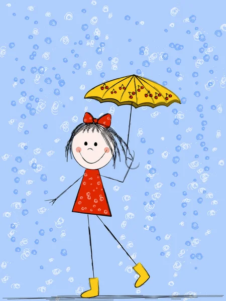 带着伞的女孩 — 图库矢量图片