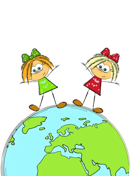 Two girls on Earth — Stock Vector