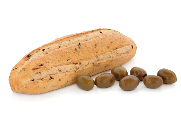 Olive Bread and Green Olives — Stock Photo, Image