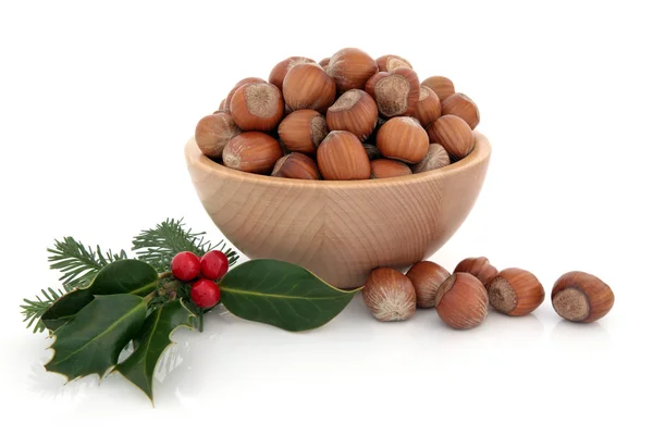 Hazelnuts and Holly — Stock Photo, Image