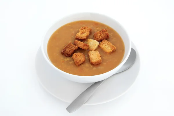 Lentil Soup and Croutons — Stock Photo, Image