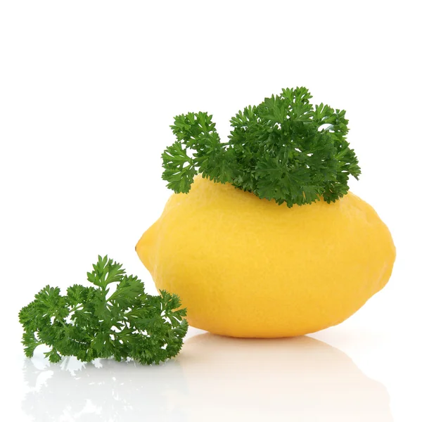 Zitronenfrucht und Petersilienkraut — Stockfoto
