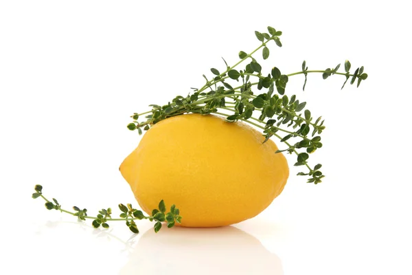 Zitronenfrucht und Thymiankraut — Stockfoto
