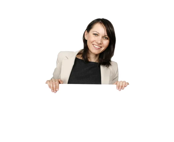Femme d'affaires avec un panneau d'affichage — Photo