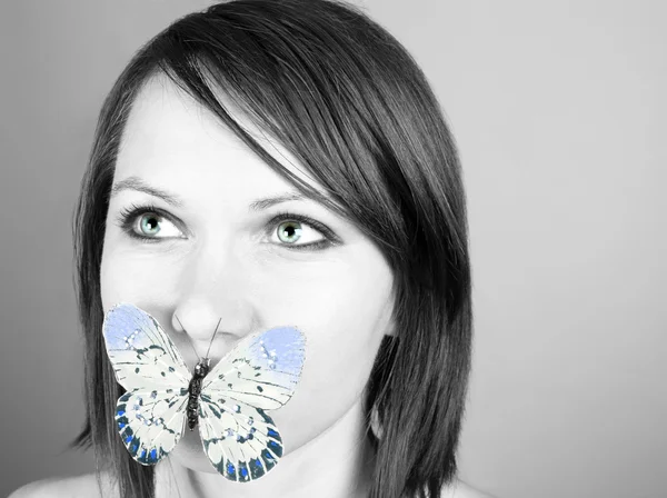 Butterfly on lips — Stock Photo, Image
