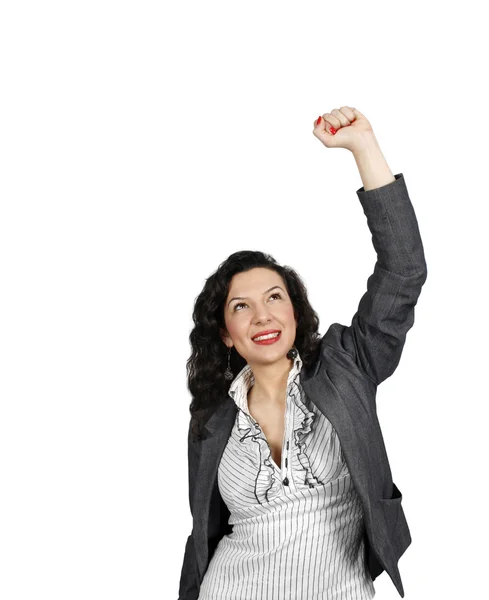 Ung kvinna firar en business-seger — Stockfoto