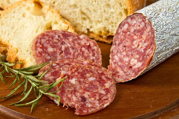 Salami with bread — Stock Photo, Image