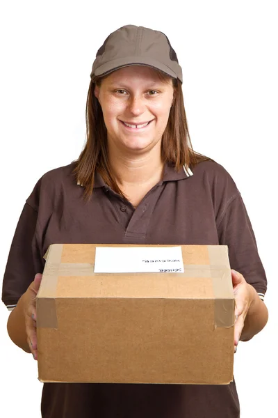 Consegna donna con grande pacco — Foto Stock