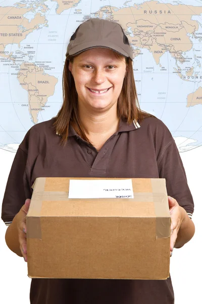 Mulher de entrega com grande parcela — Fotografia de Stock
