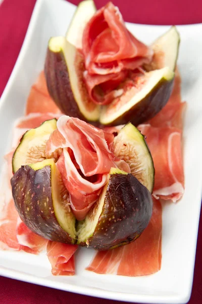 Ham with fresh fig — Stock Photo, Image