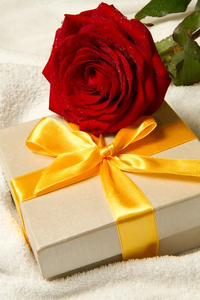礼物箱和红玫瑰 — 图库照片