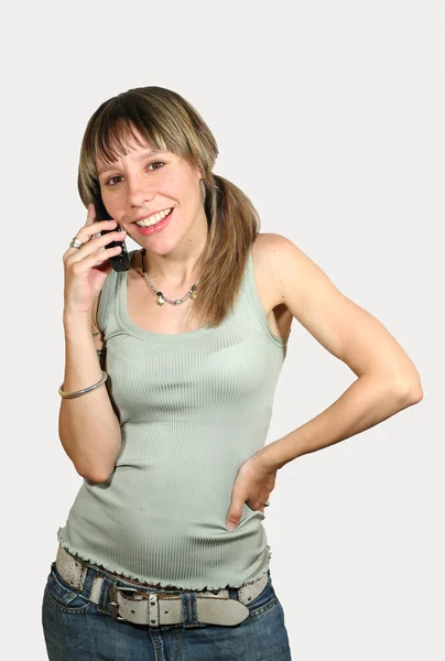 A telefon beszélő lány여자는 전화에 말하기 — 스톡 사진