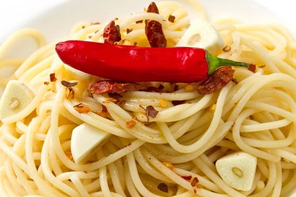 stock image Pasta garlic olive oil and red chili pepper