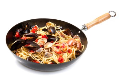 Pasta with fresh mollusk clipart