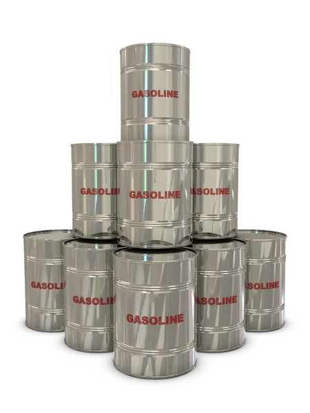 Gasoline silver cans in pyramid — Stock Photo, Image
