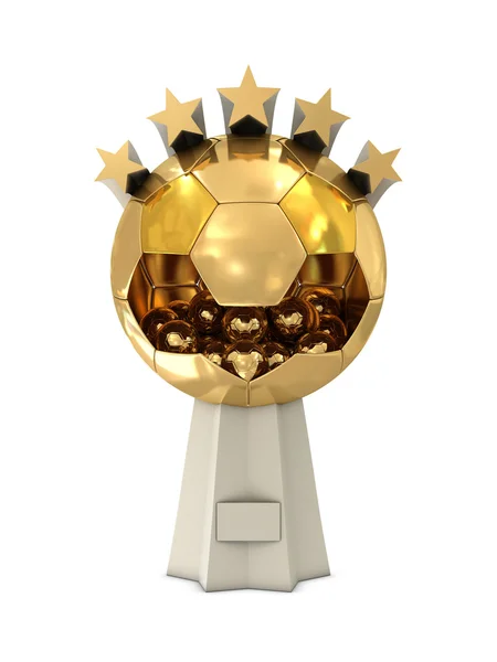 Золотой трофей с большими и маленькими шарами и звездами — стоковое фото