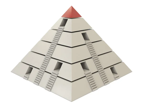 Pyramide graphique rouge-blanc avec escaliers et trous — Photo
