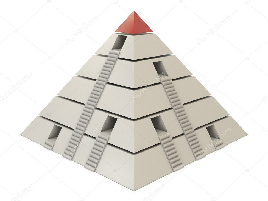 Pyramid chart red-white with stairs and holes