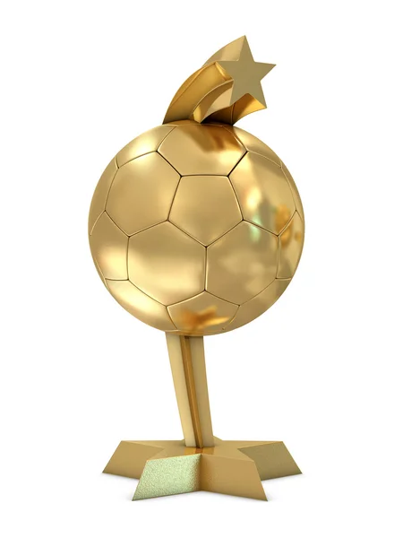 Золотой трофей со звездой через мяч — стоковое фото