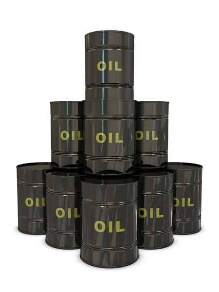 OIL black cans in pyramid — Stock Photo, Image