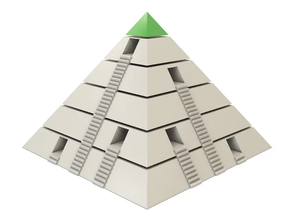 Піраміда зелено-біла зі сходами і отворами — стокове фото