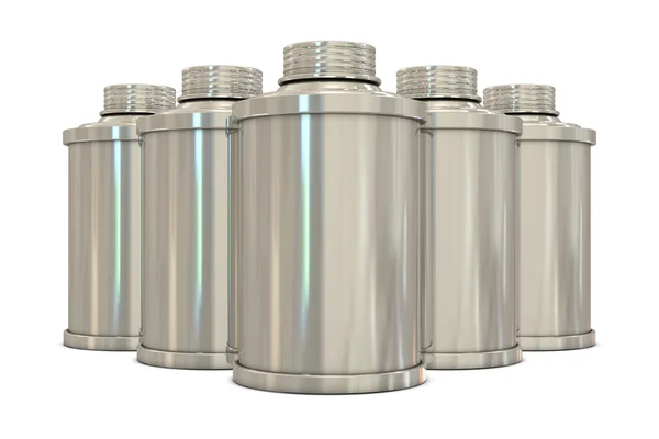 Silver spray cans in group — Stock Photo, Image