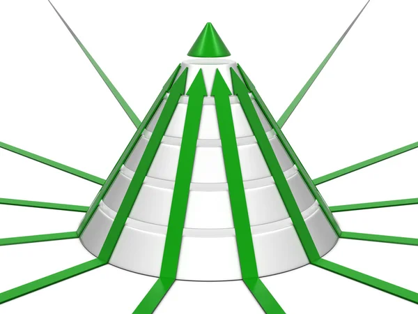 円錐型グラフの緑色の矢印と緑白 — ストック写真