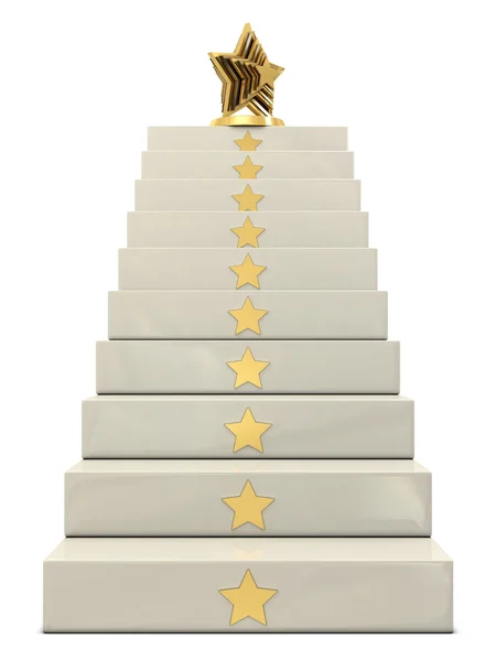 楼梯和顶部金色星奖杯 — 图库照片