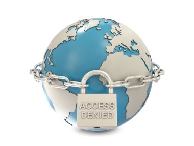 Earth, chain and closed padlock with access denied text clipart