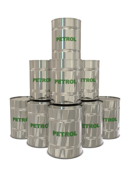 Petrol silver cans in pyramid — Stock Photo, Image