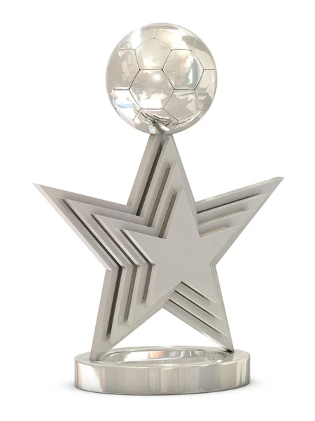 Trofeo de fútbol plateado con múltiples estrellas y pelota — Foto de Stock