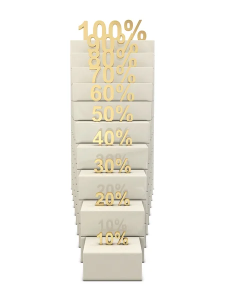 Escaleras y números porcentuales dorados — Foto de Stock