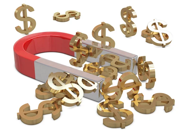 Magnet and golden dollars — Stock Photo, Image