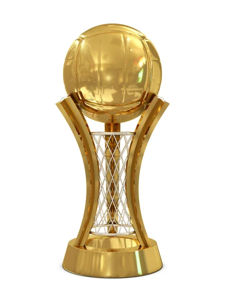 Oro - trofeo de voleibol plateado con pelota y red —  Fotos de Stock