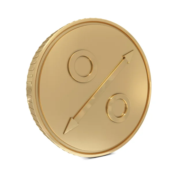 Golden coin and abstract percent sign — 스톡 사진
