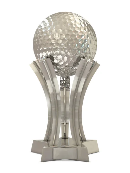 Silver golf award trophy with golf ball and stars — Stock Photo, Image