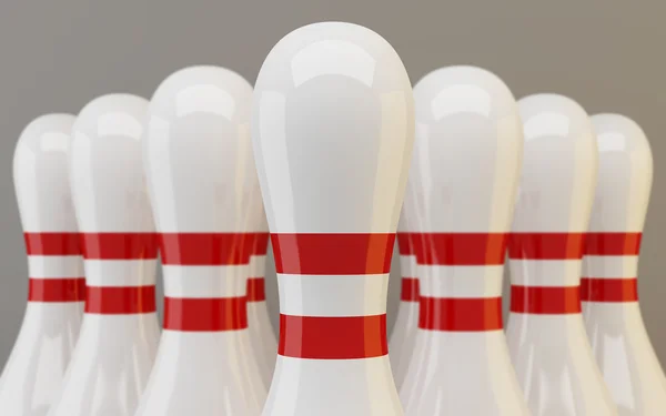 Groep van bowling pinnen close-up Stockafbeelding