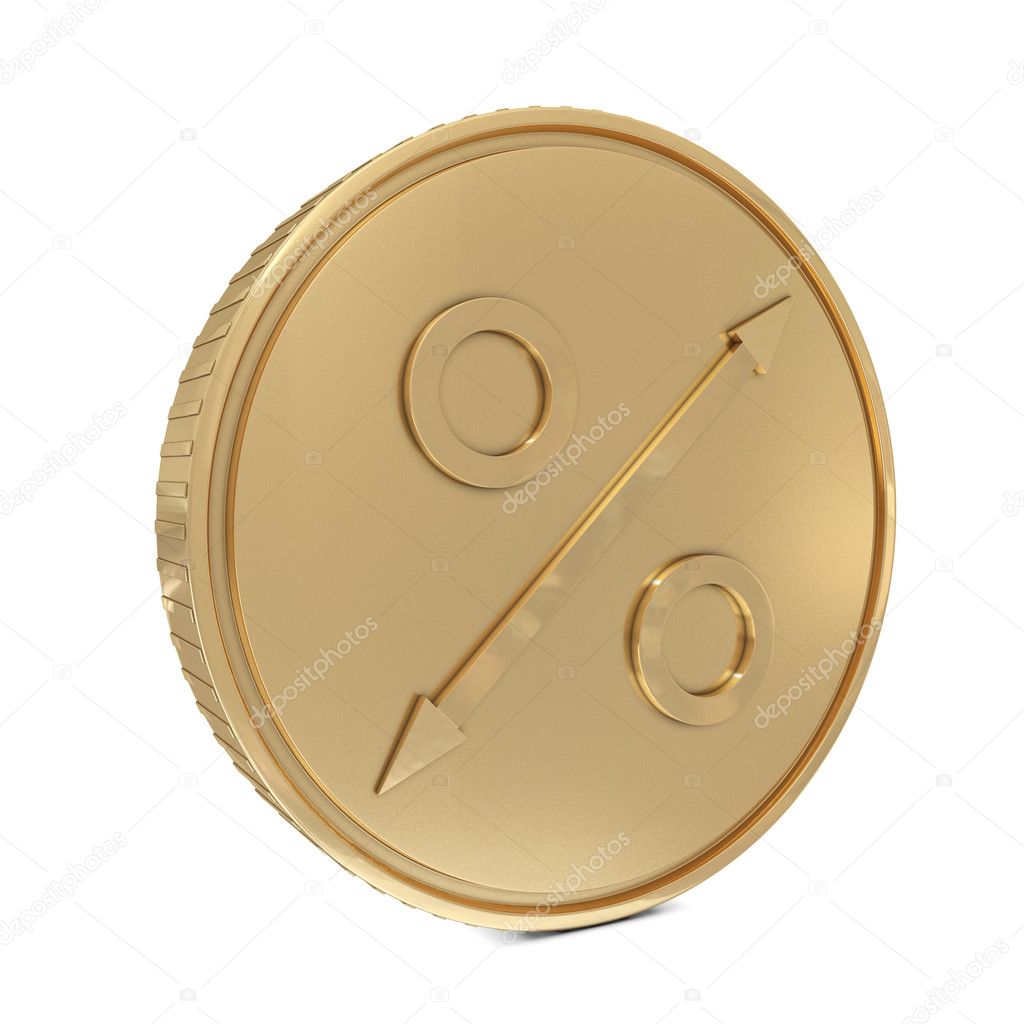 Golden coin and abstract percent sign