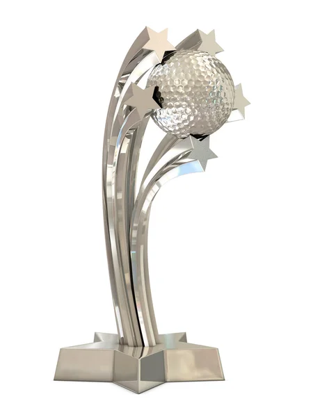 Серебряный приз с мячом для гольфа и звездами — стоковое фото