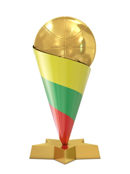 Золотий трофей з м'ячем кошик і прапор Литви Ліцензійні Стокові Зображення