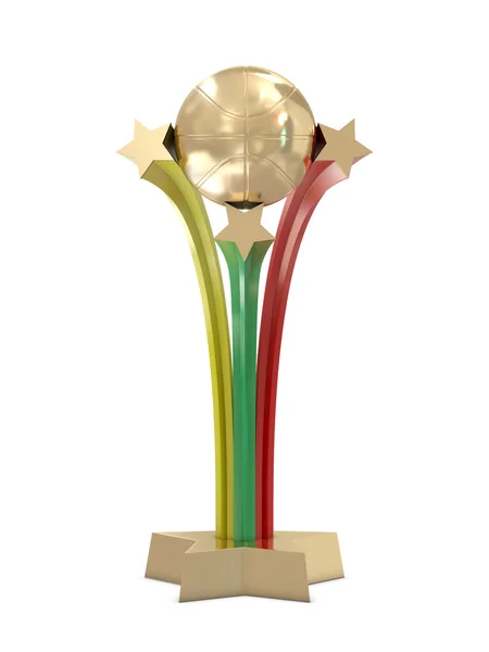Złote trofeum z koszykówki, flaga Litwy i gwiazdy — Zdjęcie stockowe