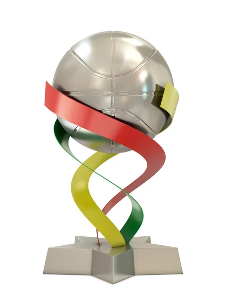 Srebrne trofeum z kosza piłkę i Litwa flaga — Zdjęcie stockowe