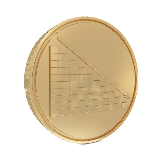 Gráfico y línea abajo en moneda de oro Imagen de stock