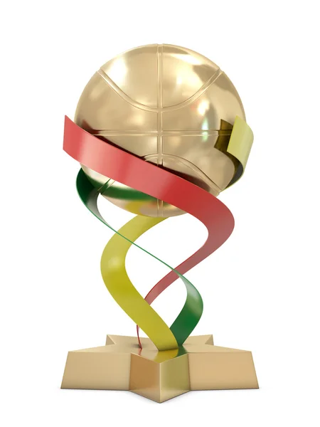 Troféu dourado com bola de cesta e bandeira abstrata da Lituânia — Fotografia de Stock