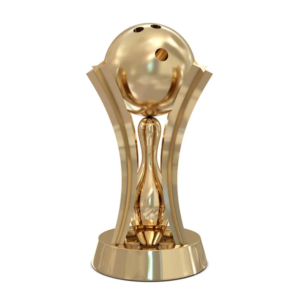 Kręgle złote trofeum z pin i piłka — Zdjęcie stockowe