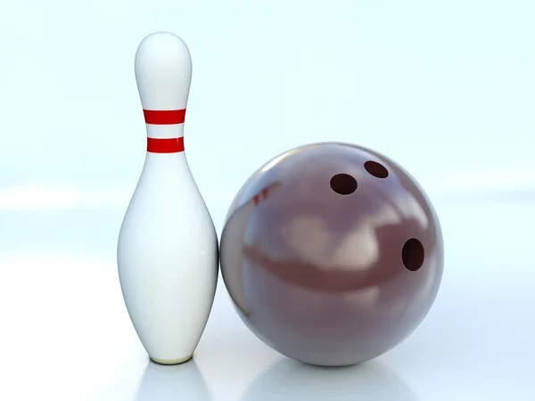 Één bowling pin en bowling bal — Stockfoto