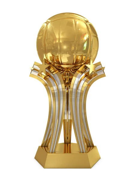 Oro - trofeo de premio de voleibol de plata con pelota y estrellas —  Fotos de Stock