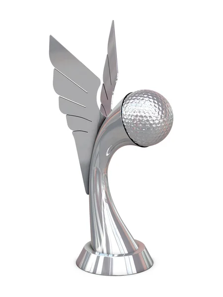Silberne Siegertrophäe mit Flügeln und Golfball — Stockfoto